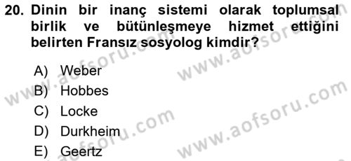 Mitoloji ve Din Dersi 2025 - 2026 Yılı (Vize) Ara Sınav Soruları 20. Soru