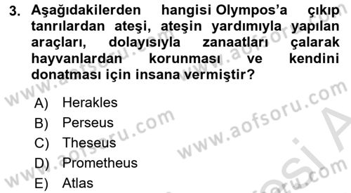 Mitoloji ve Din Dersi 2025 - 2026 Yılı (Vize) Ara Sınav Soruları 3. Soru