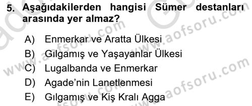 Mitoloji ve Din Dersi 2025 - 2026 Yılı (Vize) Ara Sınav Soruları 5. Soru