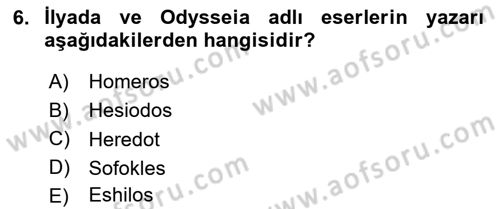 Mitoloji ve Din Dersi 2025 - 2026 Yılı (Vize) Ara Sınav Soruları 6. Soru