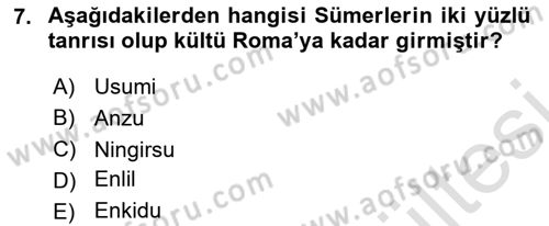 Mitoloji ve Din Dersi 2025 - 2026 Yılı (Vize) Ara Sınav Soruları 7. Soru