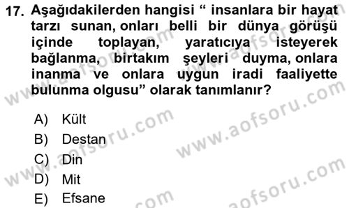 Mitoloji ve Din Dersi 2025 - 2026 Yılı (Final) Dönem Sonu Sınav Soruları 17. Soru