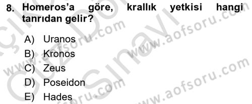 Mitoloji ve Din Dersi 2025 - 2026 Yılı (Final) Dönem Sonu Sınav Soruları 8. Soru
