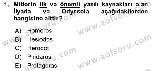 Mitoloji ve Din Dersi 2025 - 2026 Yılı Yaz Okulu Sınav Soruları 1. Soru