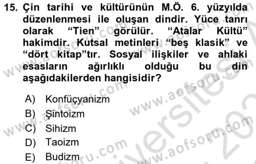 Mitoloji ve Din Dersi 2025 - 2026 Yılı Yaz Okulu Sınav Soruları 15. Soru