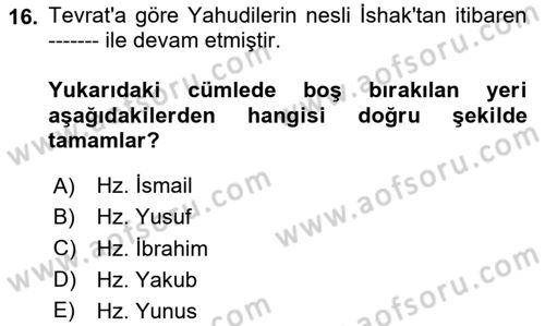 Mitoloji ve Din Dersi 2025 - 2026 Yılı Yaz Okulu Sınav Soruları 16. Soru