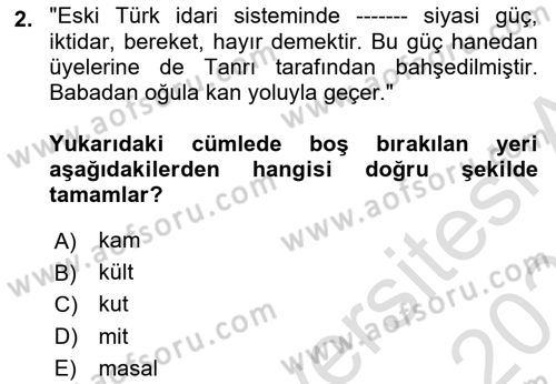 Mitoloji ve Din Dersi 2025 - 2026 Yılı Yaz Okulu Sınav Soruları 2. Soru