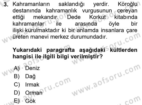 Mitoloji ve Din Dersi 2025 - 2026 Yılı Yaz Okulu Sınav Soruları 3. Soru