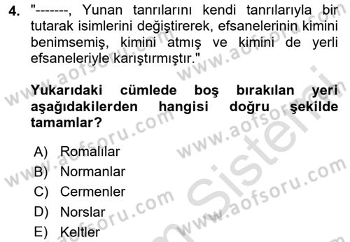 Mitoloji ve Din Dersi 2025 - 2026 Yılı Yaz Okulu Sınav Soruları 4. Soru