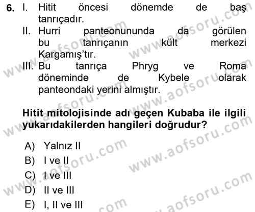 Mitoloji ve Din Dersi 2025 - 2026 Yılı Yaz Okulu Sınav Soruları 6. Soru