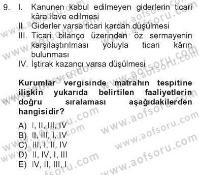Türk Vergi Sistemi Dersi 2012 - 2013 Yılı Tek Ders Sınav Soruları 9. Soru
