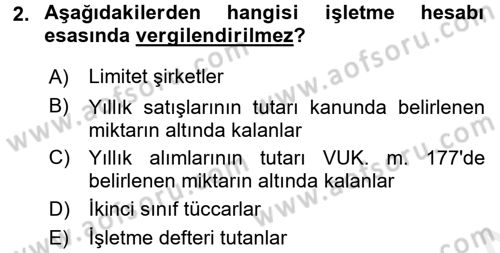 Türk Vergi Sistemi Dersi 2015 - 2016 Yılı Tek Ders Sınavı 2. Soru