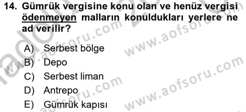 Türk Vergi Sistemi Dersi 2016 - 2017 Yılı 3 Ders Sınavı 14. Soru