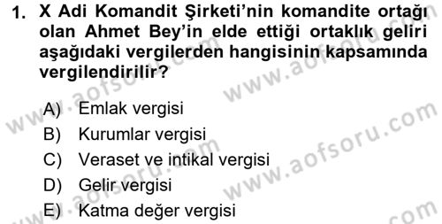 Türk Vergi Sistemi Dersi 2017 - 2018 Yılı (Vize) Ara Sınavı 1. Soru