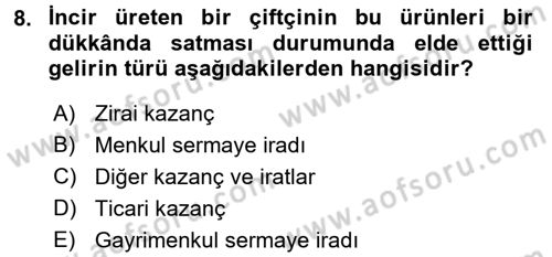Türk Vergi Sistemi Dersi 2017 - 2018 Yılı (Vize) Ara Sınav Soruları 8. Soru
