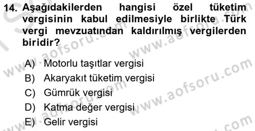 Türk Vergi Sistemi Dersi 2021 - 2022 Yılı (Final) Dönem Sonu Sınav Soruları 14. Soru