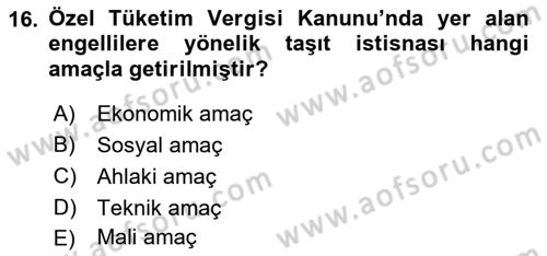 Türk Vergi Sistemi Dersi 2021 - 2022 Yılı (Final) Dönem Sonu Sınav Soruları 16. Soru