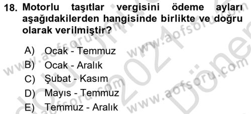 Türk Vergi Sistemi Dersi 2021 - 2022 Yılı (Final) Dönem Sonu Sınav Soruları 18. Soru