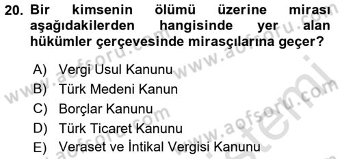 Türk Vergi Sistemi Dersi 2021 - 2022 Yılı (Final) Dönem Sonu Sınav Soruları 20. Soru