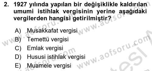 Türk Vergi Sistemi Dersi 2023 - 2024 Yılı (Final) Dönem Sonu Sınavı 2. Soru