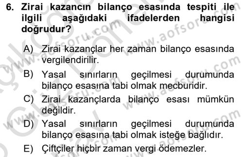 Türk Vergi Sistemi Dersi 2024 - 2025 Yılı (Vize) Ara Sınavı 6. Soru