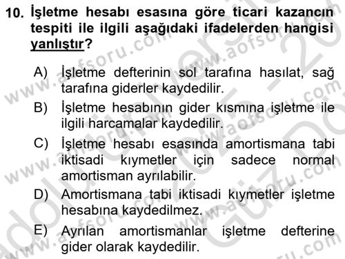 Türk Vergi Sistemi Dersi 2025 - 2026 Yılı (Vize) Ara Sınav Soruları 10. Soru