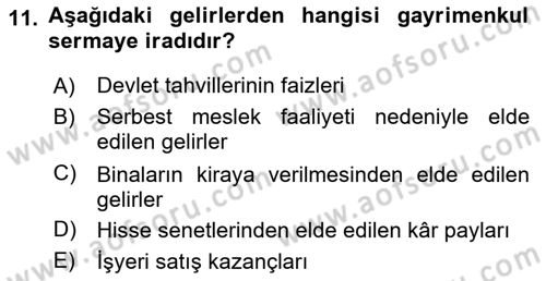 Türk Vergi Sistemi Dersi 2025 - 2026 Yılı (Vize) Ara Sınav Soruları 11. Soru