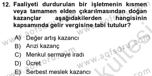 Türk Vergi Sistemi Dersi 2025 - 2026 Yılı (Vize) Ara Sınav Soruları 12. Soru