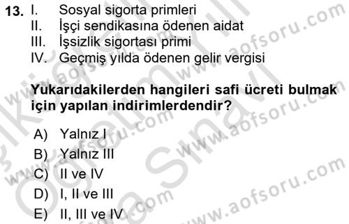 Türk Vergi Sistemi Dersi 2025 - 2026 Yılı (Vize) Ara Sınav Soruları 13. Soru