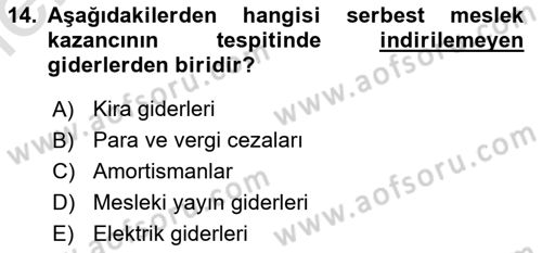 Türk Vergi Sistemi Dersi 2025 - 2026 Yılı (Vize) Ara Sınav Soruları 14. Soru