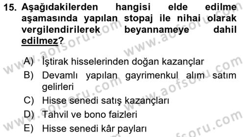 Türk Vergi Sistemi Dersi 2025 - 2026 Yılı (Vize) Ara Sınav Soruları 15. Soru