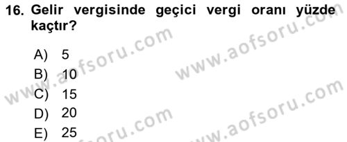 Türk Vergi Sistemi Dersi 2025 - 2026 Yılı (Vize) Ara Sınav Soruları 16. Soru
