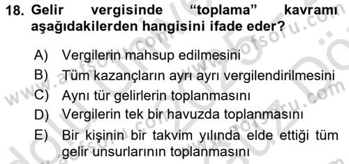 Türk Vergi Sistemi Dersi 2025 - 2026 Yılı (Vize) Ara Sınav Soruları 18. Soru