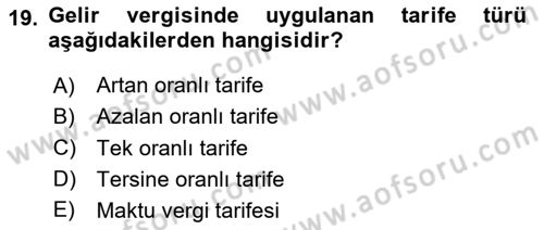 Türk Vergi Sistemi Dersi 2025 - 2026 Yılı (Vize) Ara Sınav Soruları 19. Soru