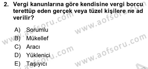 Türk Vergi Sistemi Dersi 2025 - 2026 Yılı (Vize) Ara Sınav Soruları 2. Soru