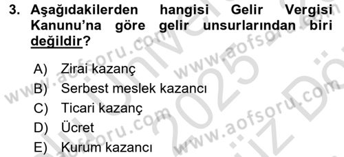 Türk Vergi Sistemi Dersi 2025 - 2026 Yılı (Vize) Ara Sınav Soruları 3. Soru