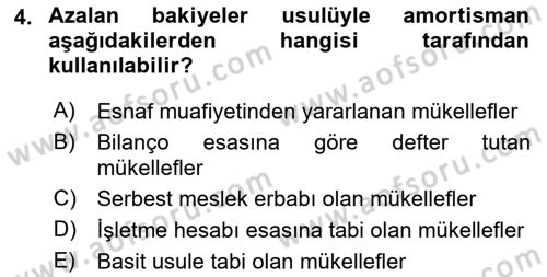 Türk Vergi Sistemi Dersi 2025 - 2026 Yılı (Vize) Ara Sınav Soruları 4. Soru