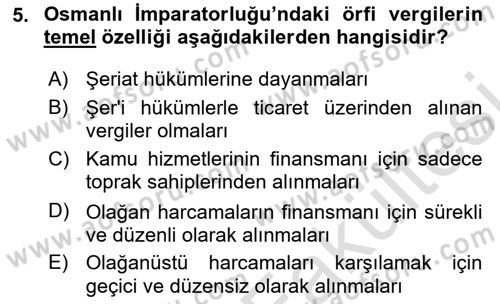 Türk Vergi Sistemi Dersi 2025 - 2026 Yılı (Vize) Ara Sınav Soruları 5. Soru