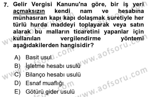 Türk Vergi Sistemi Dersi 2025 - 2026 Yılı (Vize) Ara Sınav Soruları 7. Soru