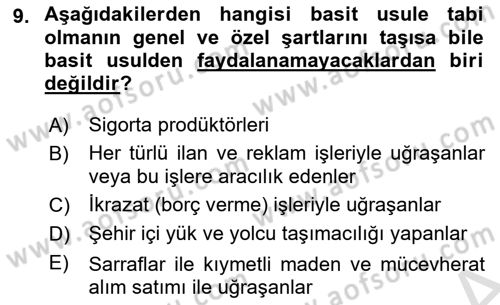 Türk Vergi Sistemi Dersi 2025 - 2026 Yılı (Vize) Ara Sınav Soruları 9. Soru