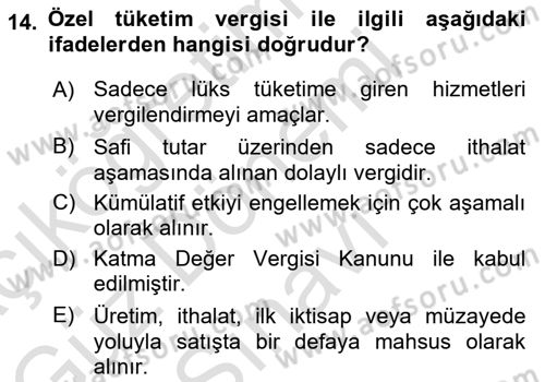 Türk Vergi Sistemi Dersi 2025 - 2026 Yılı (Final) Dönem Sonu Sınav Soruları 14. Soru