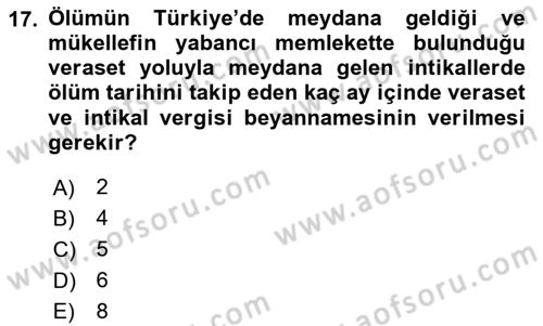 Türk Vergi Sistemi Dersi 2025 - 2026 Yılı (Final) Dönem Sonu Sınav Soruları 17. Soru