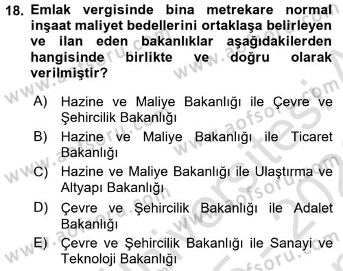 Türk Vergi Sistemi Dersi 2025 - 2026 Yılı (Final) Dönem Sonu Sınav Soruları 18. Soru