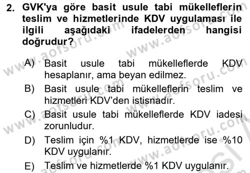 Türk Vergi Sistemi Dersi 2025 - 2026 Yılı (Final) Dönem Sonu Sınav Soruları 2. Soru