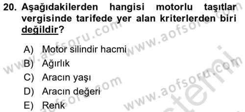 Türk Vergi Sistemi Dersi 2025 - 2026 Yılı (Final) Dönem Sonu Sınav Soruları 20. Soru