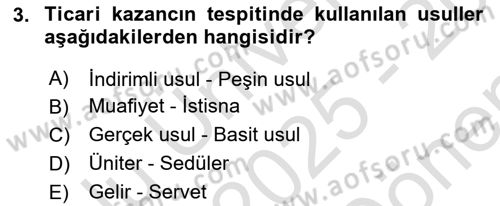 Türk Vergi Sistemi Dersi 2025 - 2026 Yılı (Final) Dönem Sonu Sınav Soruları 3. Soru