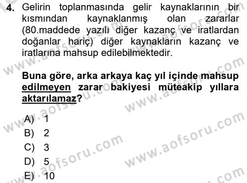 Türk Vergi Sistemi Dersi 2025 - 2026 Yılı (Final) Dönem Sonu Sınav Soruları 4. Soru