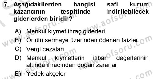 Türk Vergi Sistemi Dersi 2025 - 2026 Yılı (Final) Dönem Sonu Sınav Soruları 7. Soru