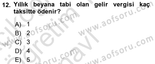 Türk Vergi Sistemi Dersi 2025 - 2026 Yılı Yaz Okulu Sınav Soruları 12. Soru