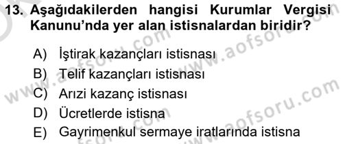 Türk Vergi Sistemi Dersi 2025 - 2026 Yılı Yaz Okulu Sınav Soruları 13. Soru